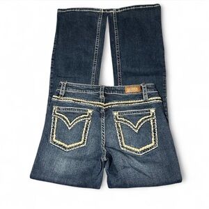 Shyanne Dark Blue Boot Cut Jeans with Stitching